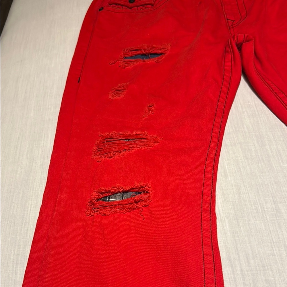 True Religion Red Straight Jeans Vibrant Denim - Picture 9 of 15